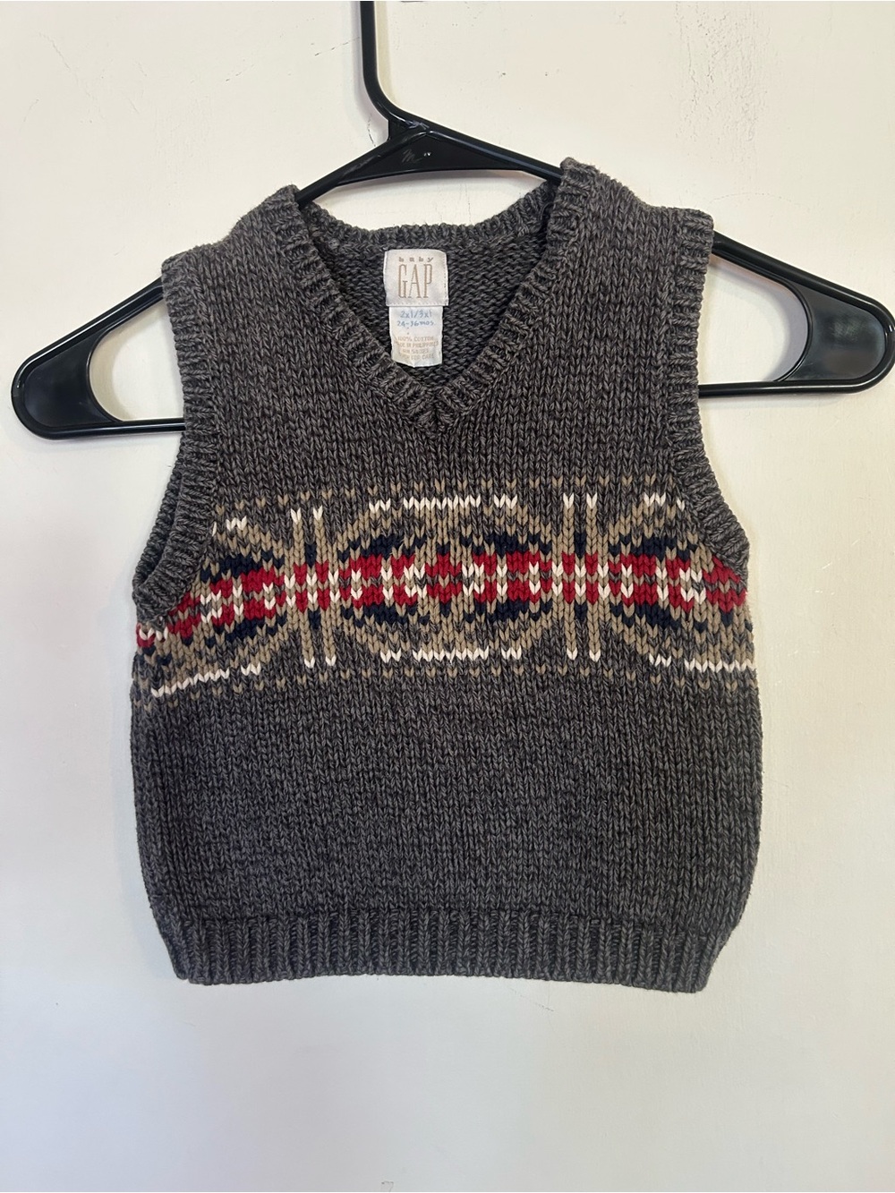 Vintage baby gap fair-aisle Sweater Vest 100% Cotton 24-36 Months